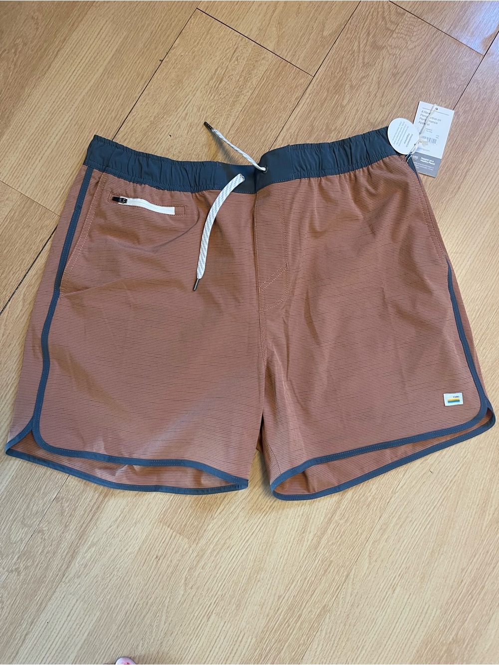 Vuori Men's Rust Brown Active Shorts with Drawstring Waist
